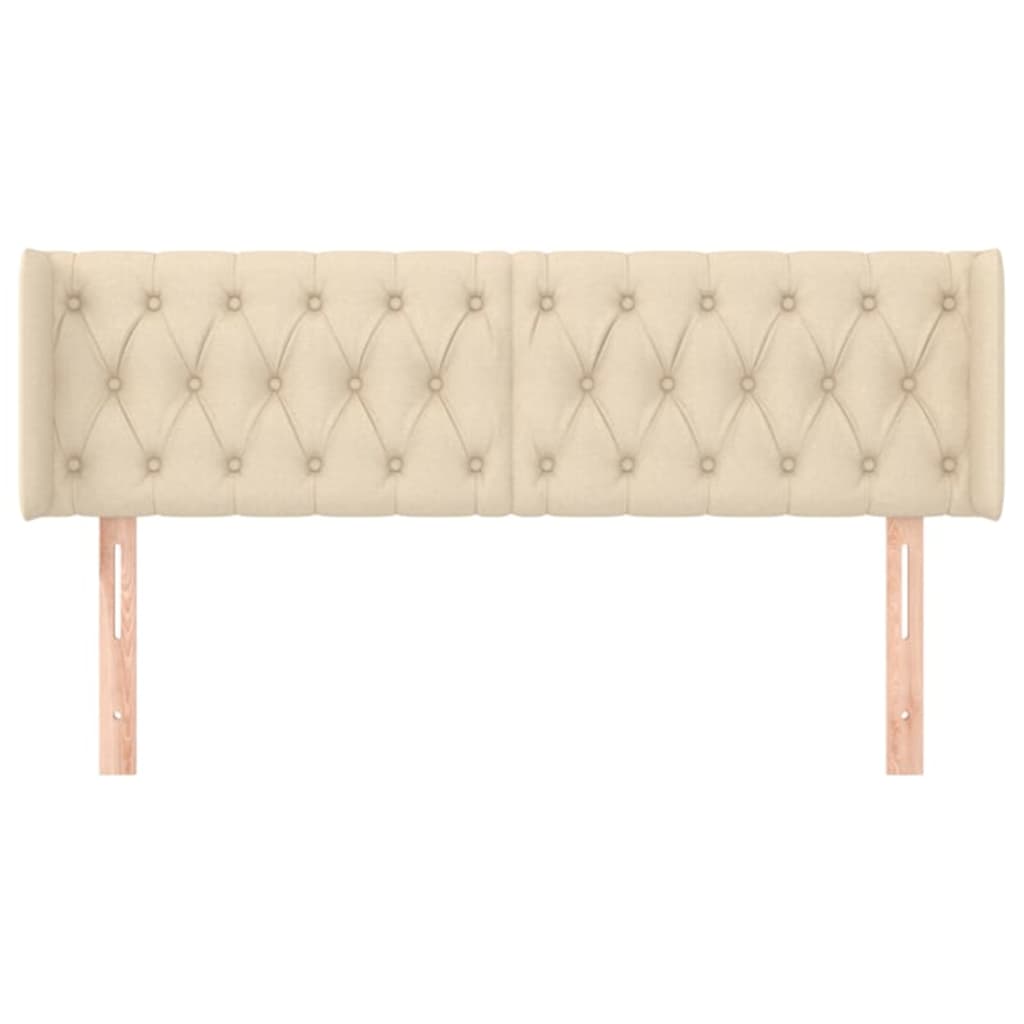 sengegavl med kanter 163x16x78/88 cm stof cremefarvet