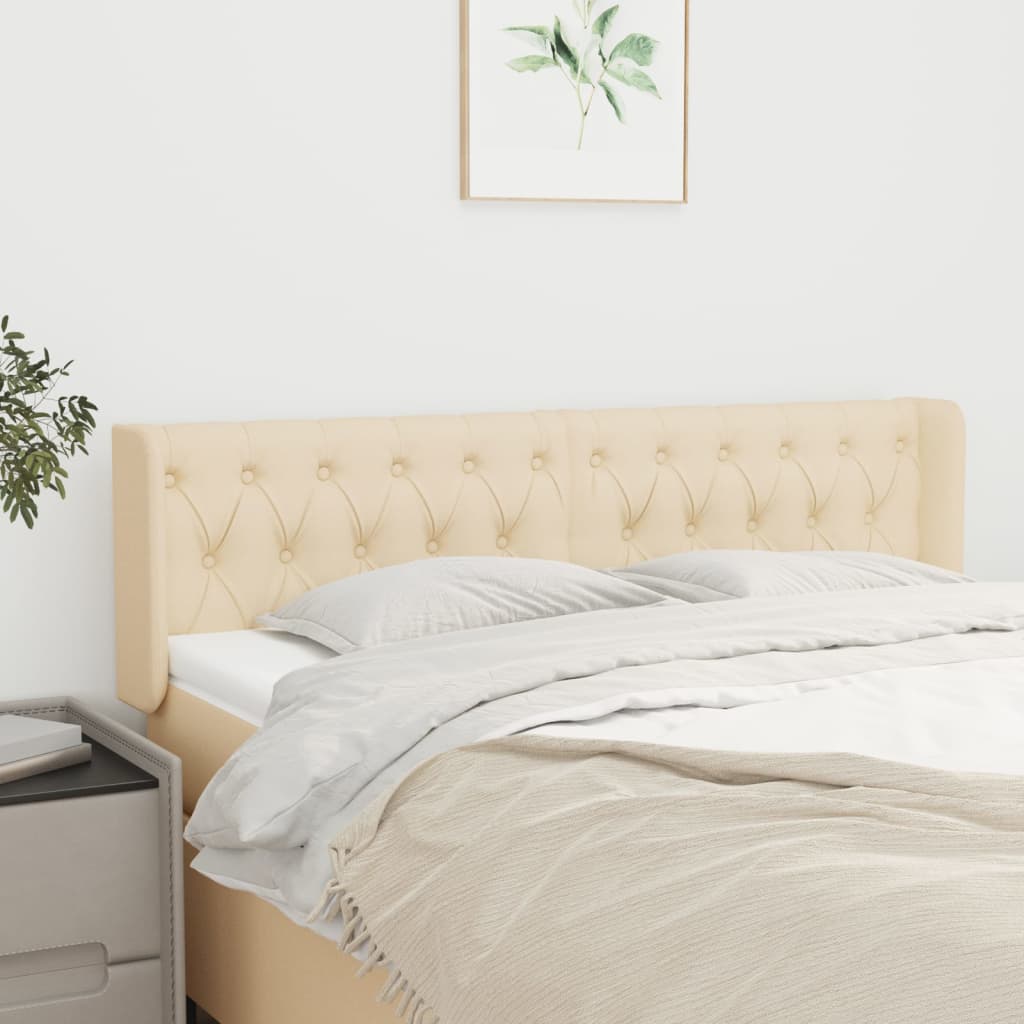 sengegavl med kanter 163x16x78/88 cm stof cremefarvet