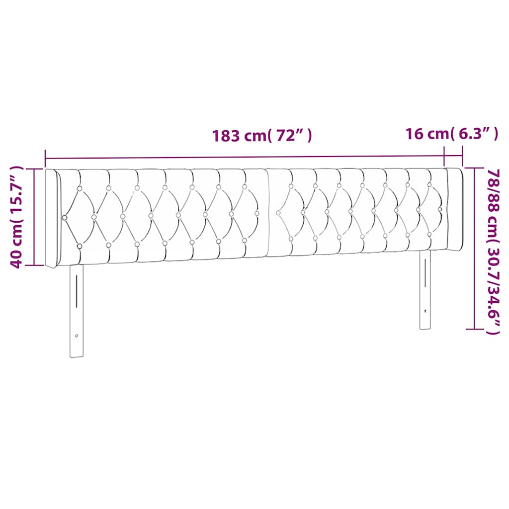 sengegavl med kanter 183x16x78/88 cm stof lysegrå