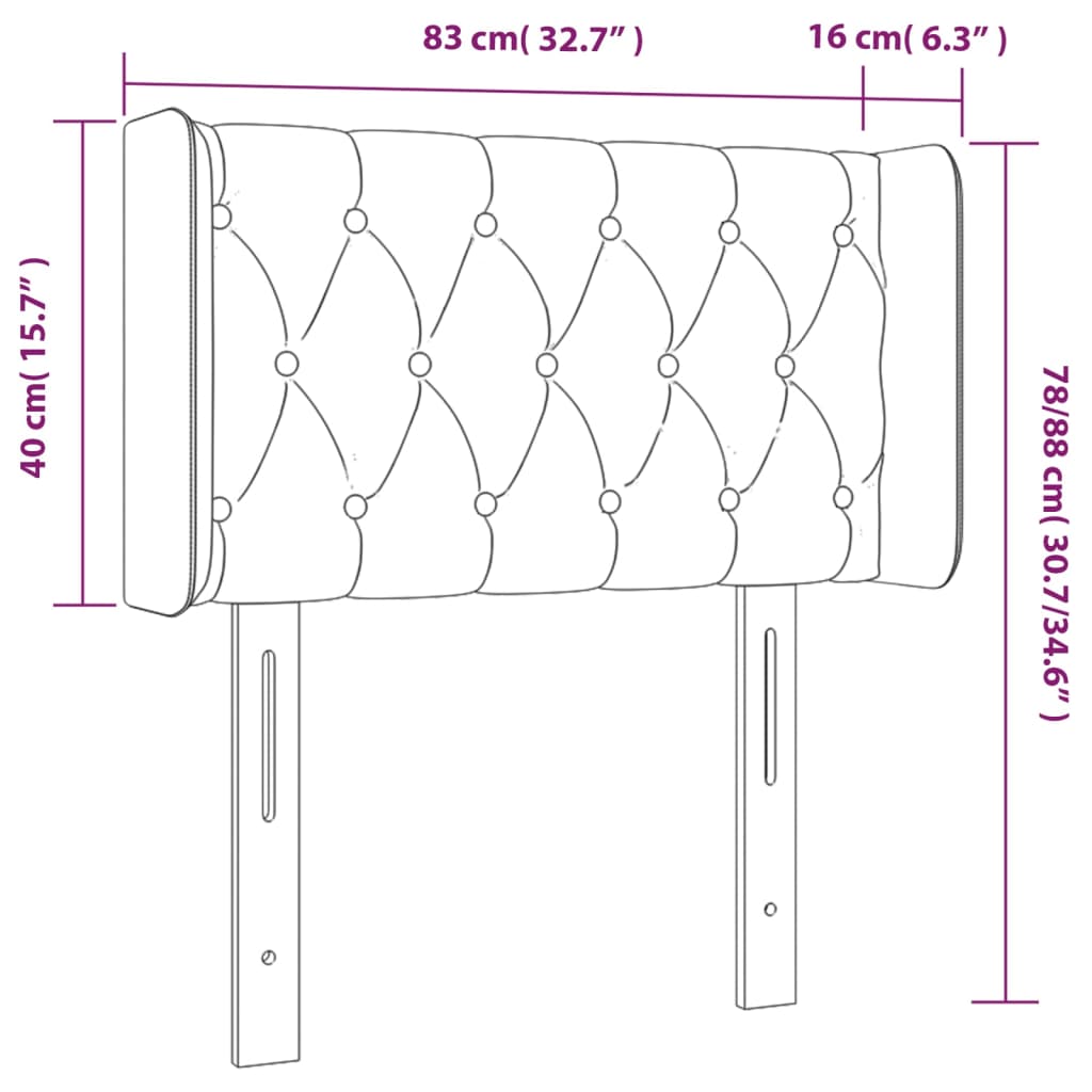 sengegavl med kanter 83x16x78/88 cm fløjl sort