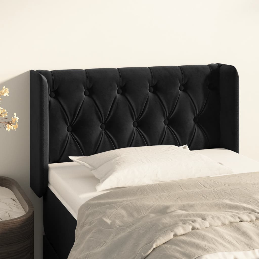 sengegavl med kanter 83x16x78/88 cm fløjl sort