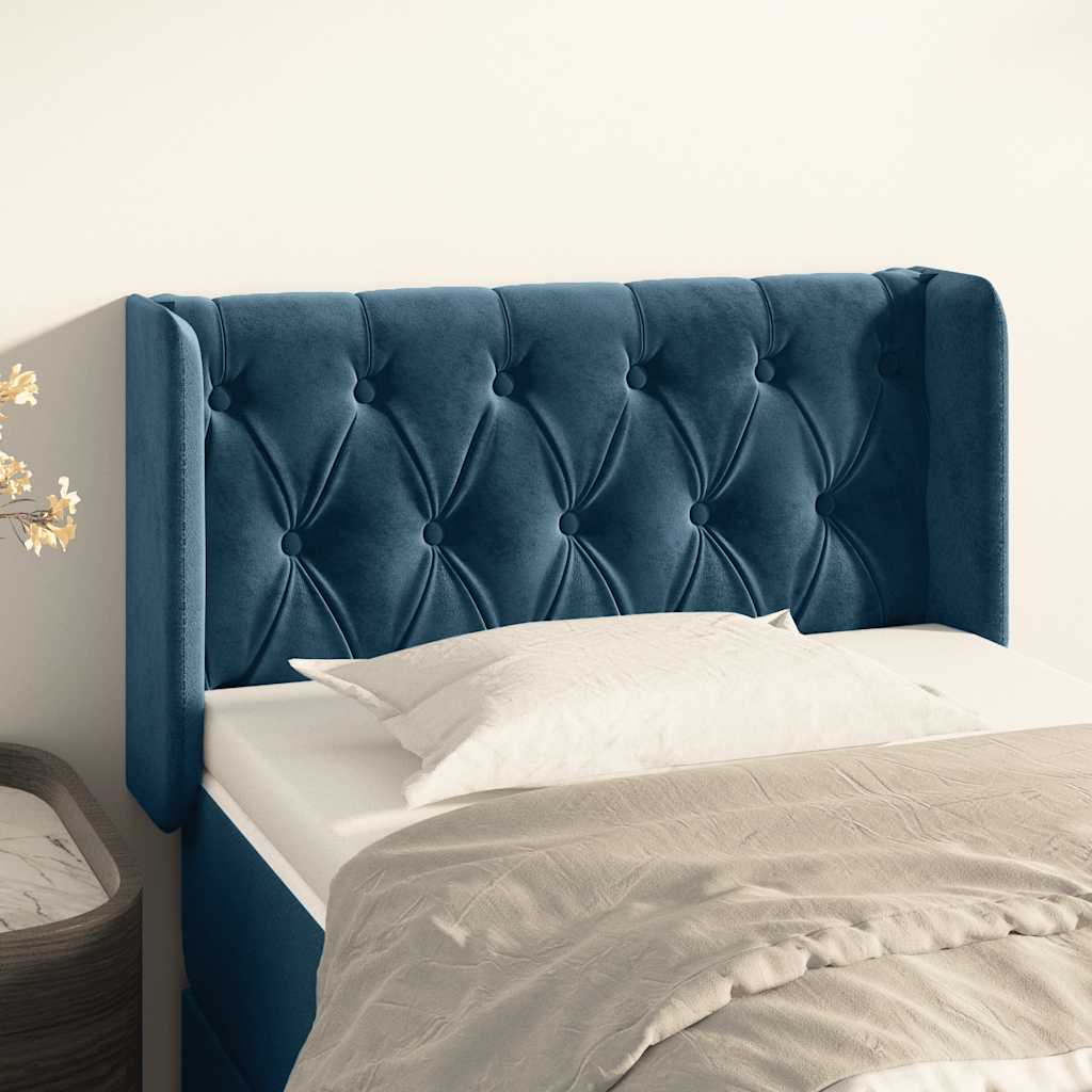 sengegavl med kanter 83x16x78/88 cm fløjl mørkeblå