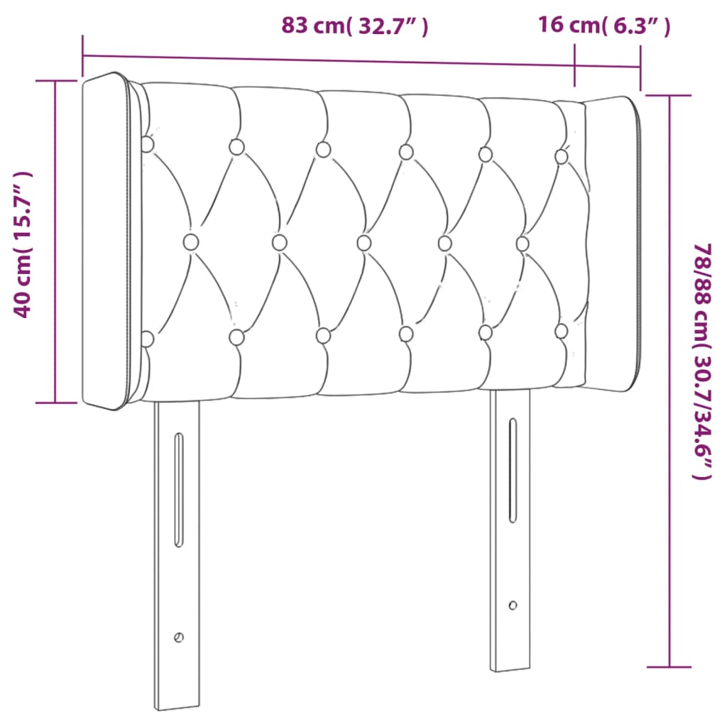 sengegavl med kanter 83x16x78/88 cm fløjl lyserød