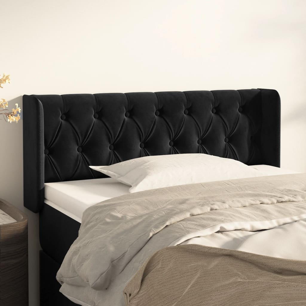 sengegavl med kanter 93x16x78/88 cm fløjl sort