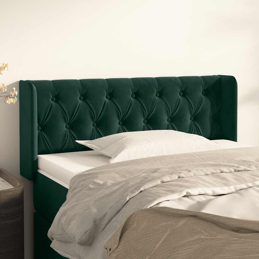 sengegavl med kanter 93x16x78/88 cm fløjl mørkegrøn