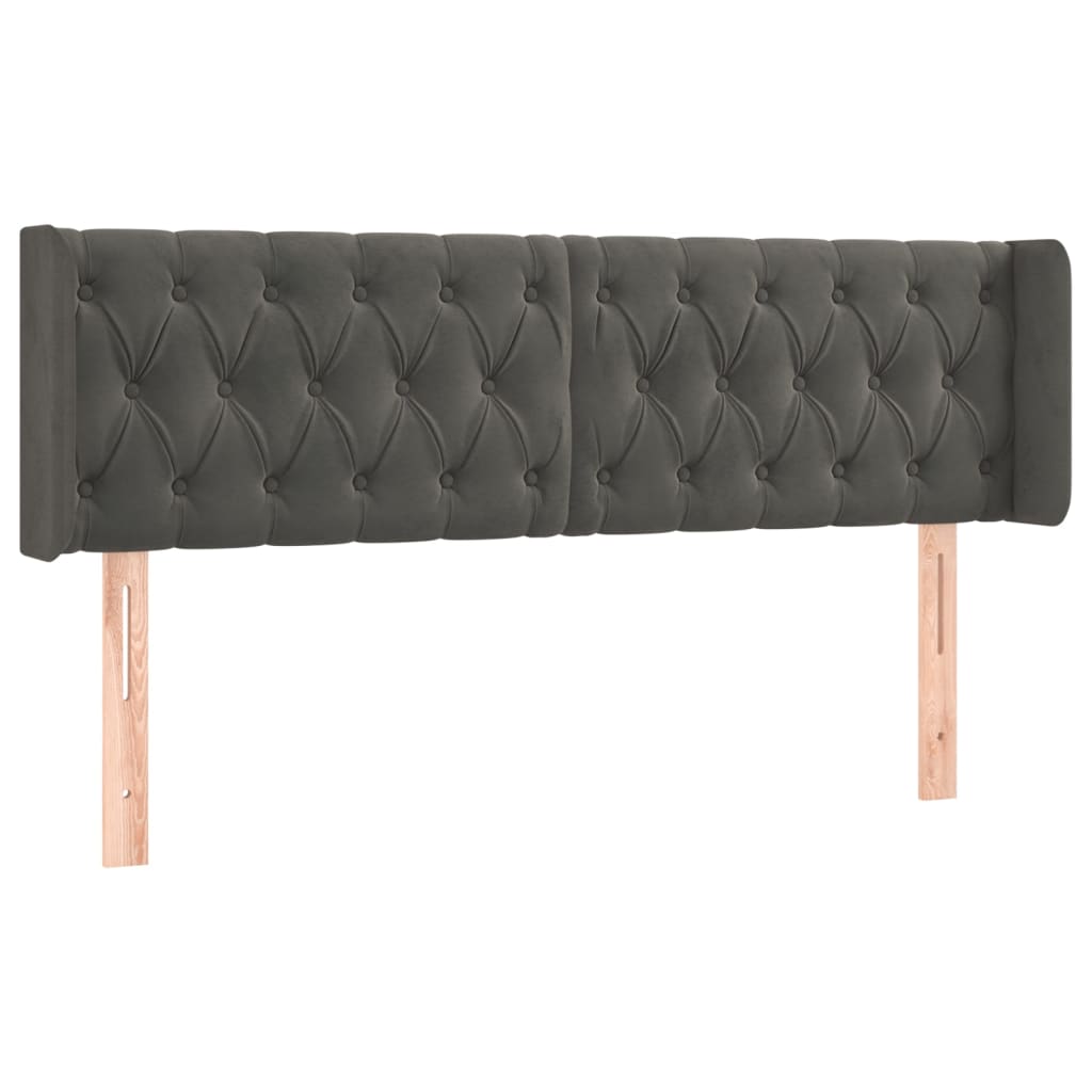 sengegavl med kanter 147x16x78/88 cm fløjl mørkegrå