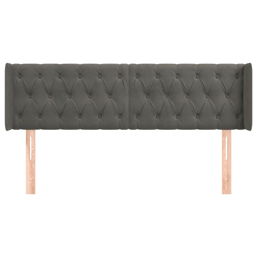 sengegavl med kanter 147x16x78/88 cm fløjl mørkegrå