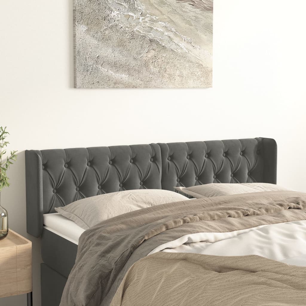 sengegavl med kanter 147x16x78/88 cm fløjl mørkegrå