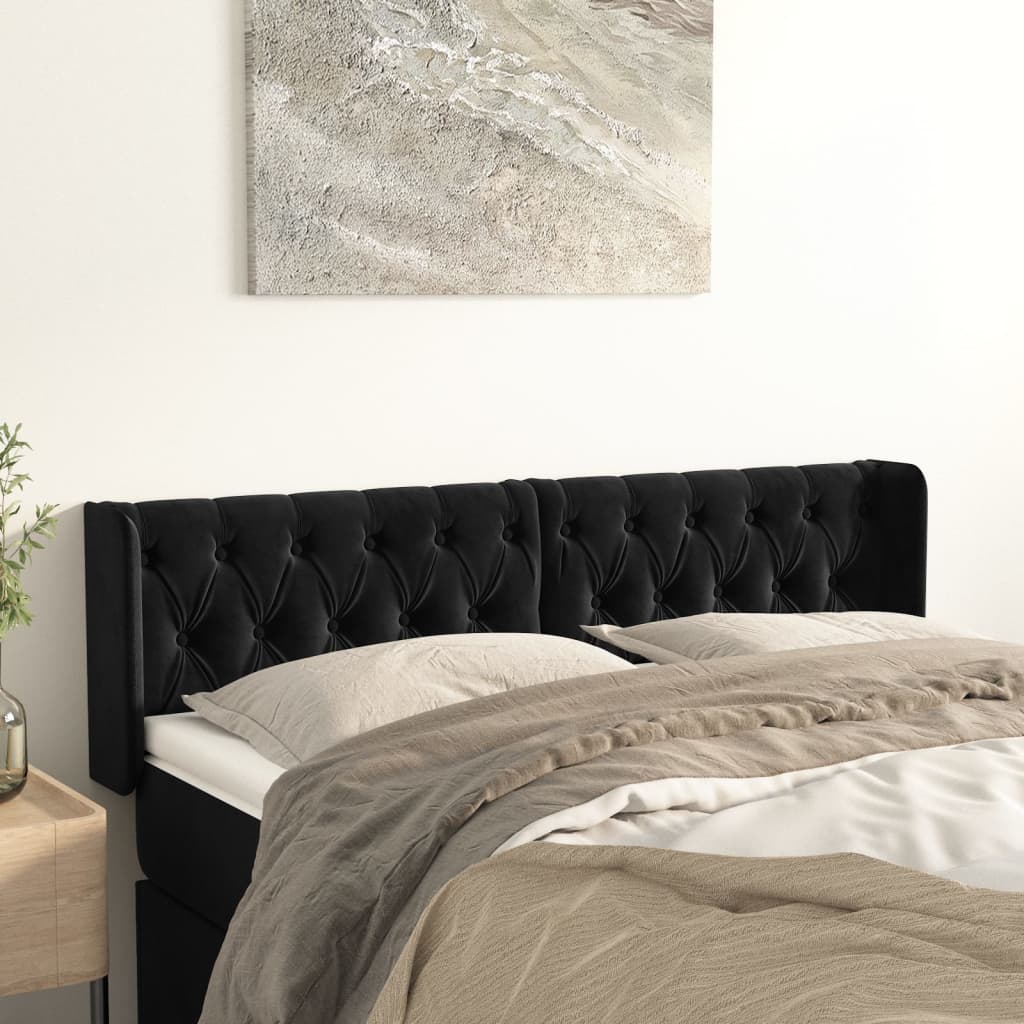 sengegavl med kanter 147x16x78/88 cm fløjl sort