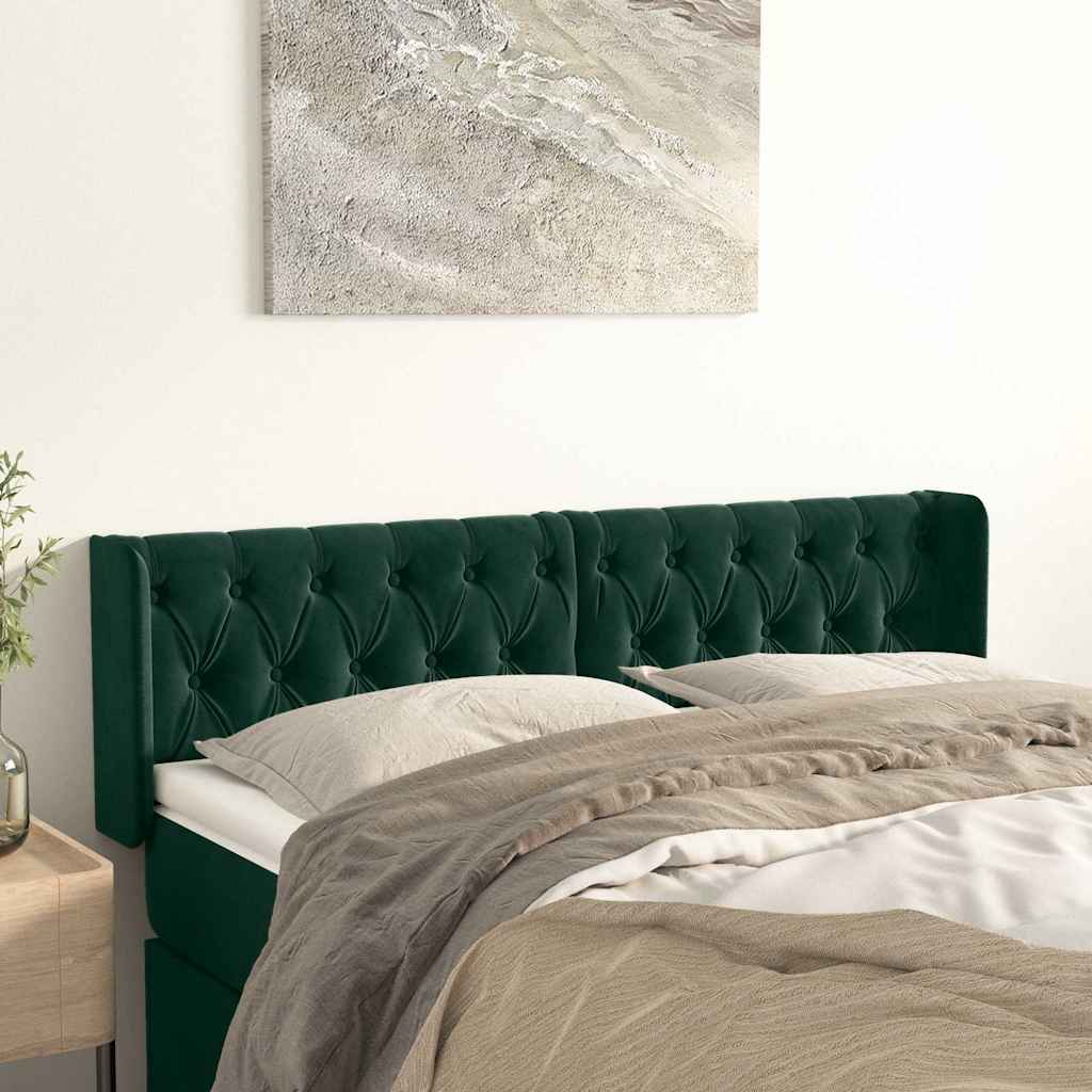 sengegavl med kanter 147x16x78/88 cm fløjl mørkegrøn