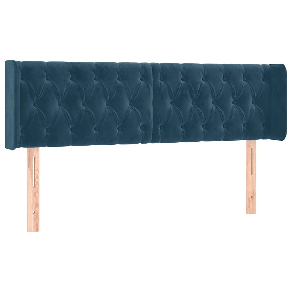 sengegavl med kanter 147x16x78/88 cm fløjl mørkeblå