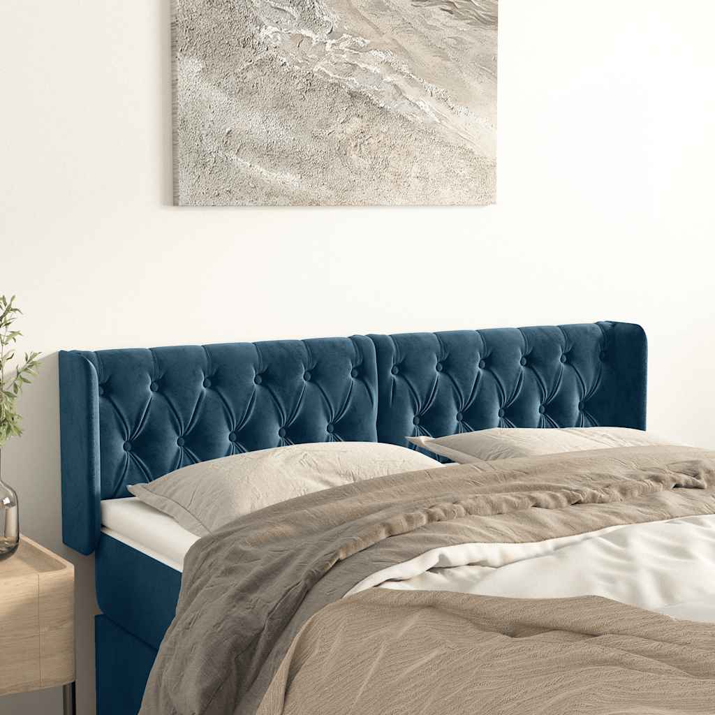 sengegavl med kanter 147x16x78/88 cm fløjl mørkeblå