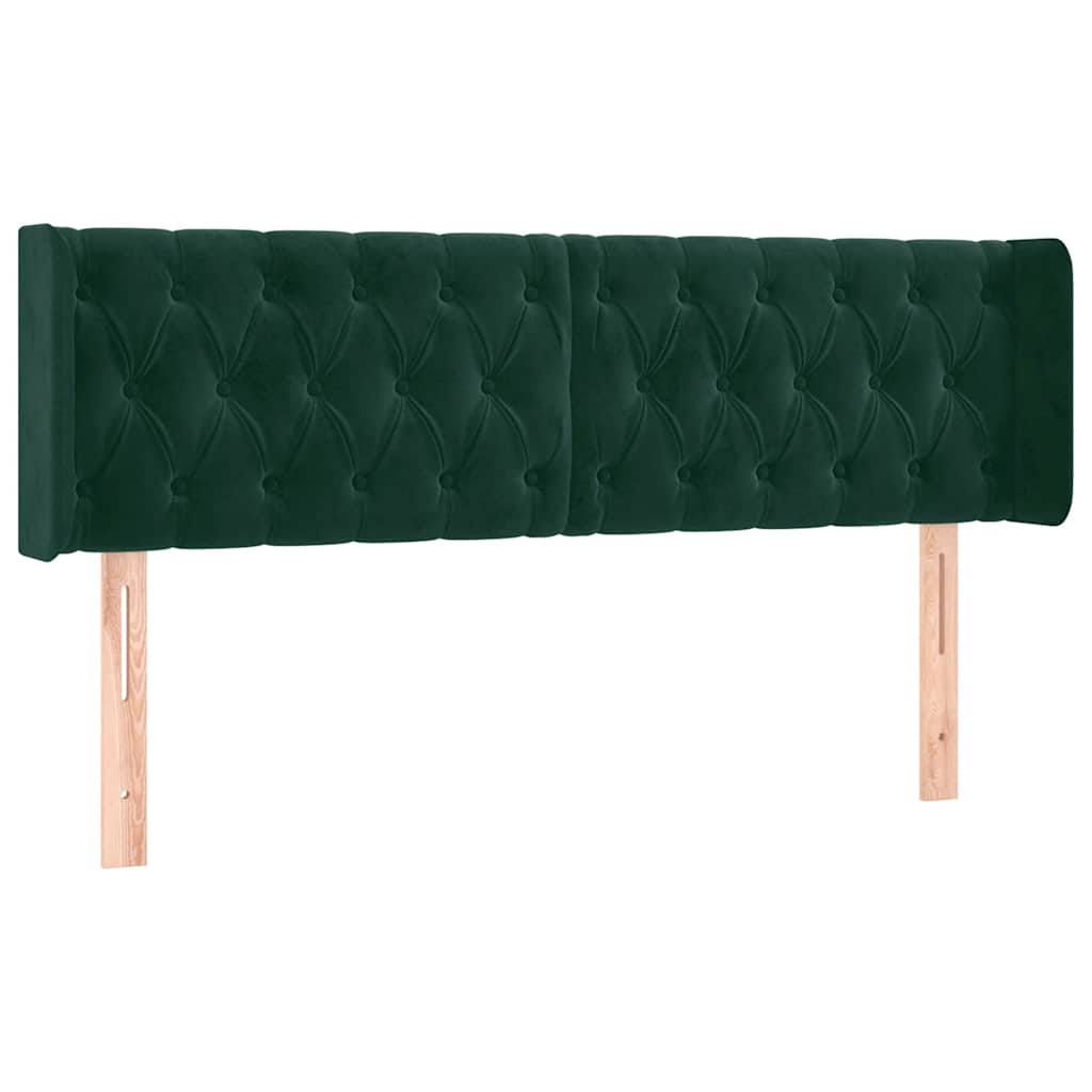 sengegavl med kanter 163x16x78/88 cm fløjl mørkegrøn