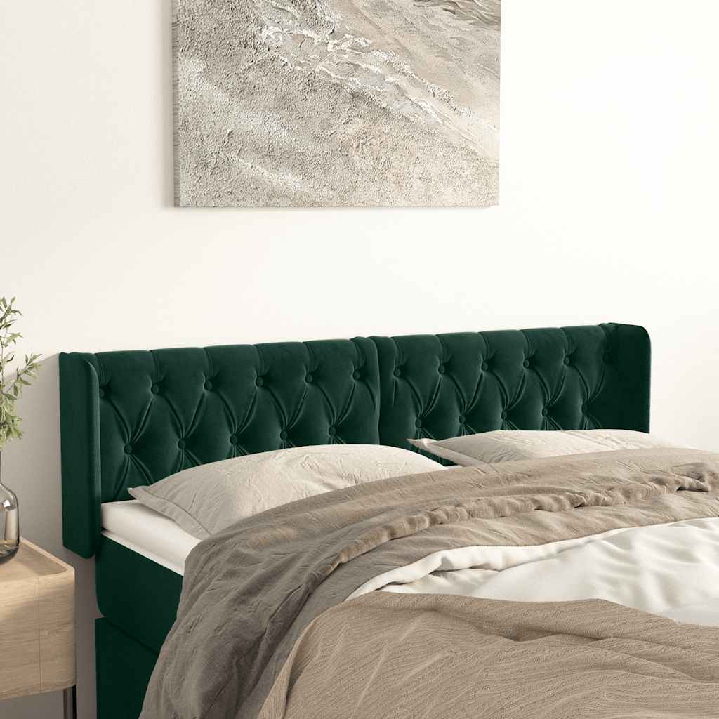 sengegavl med kanter 163x16x78/88 cm fløjl mørkegrøn