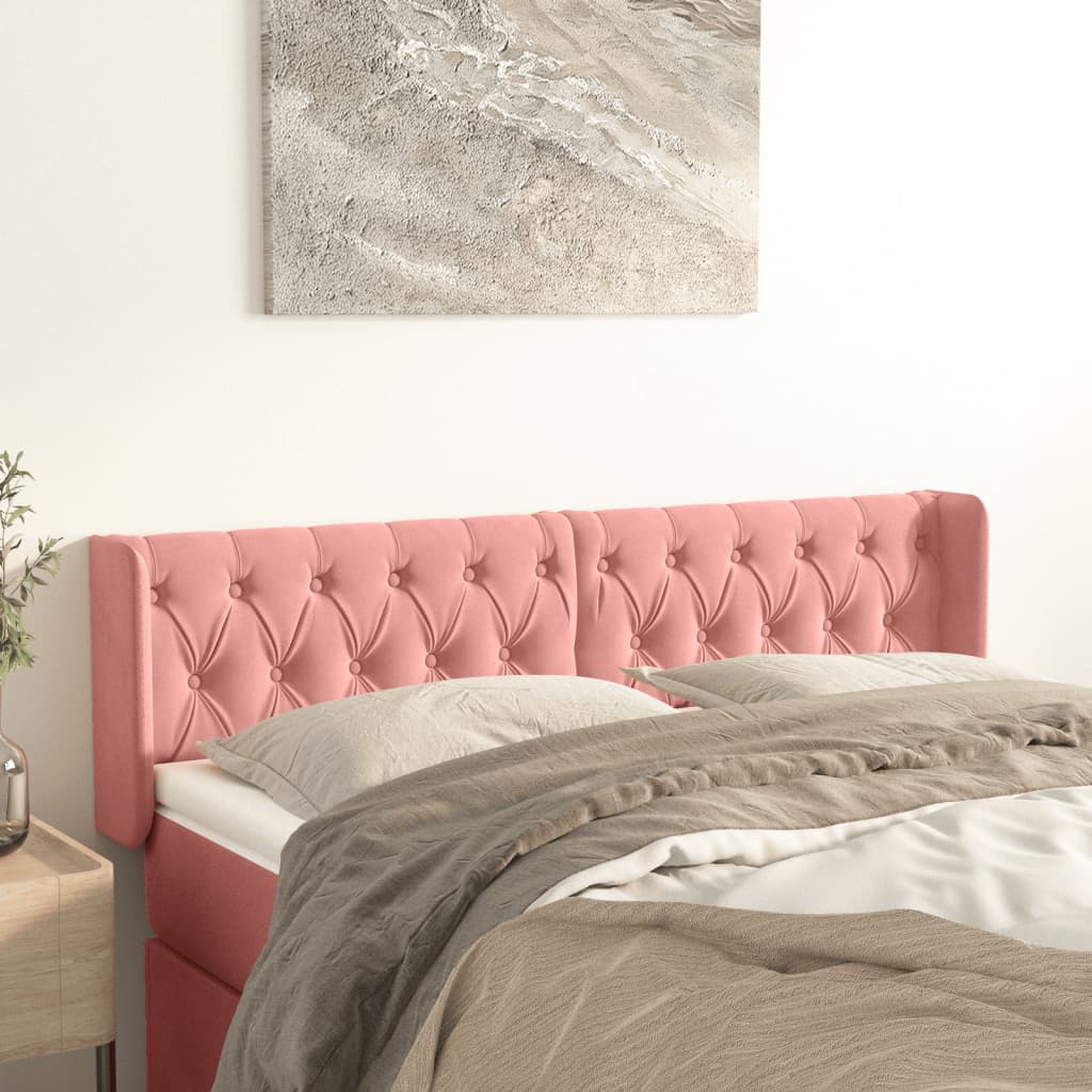 sengegavl med kanter 163x16x78/88 cm fløjl lyserød