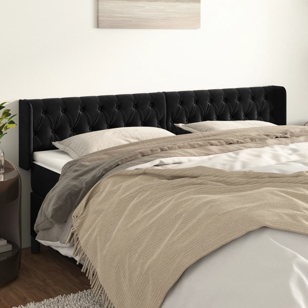 sengegavl med kanter 183x16x78/88 cm fløjl sort