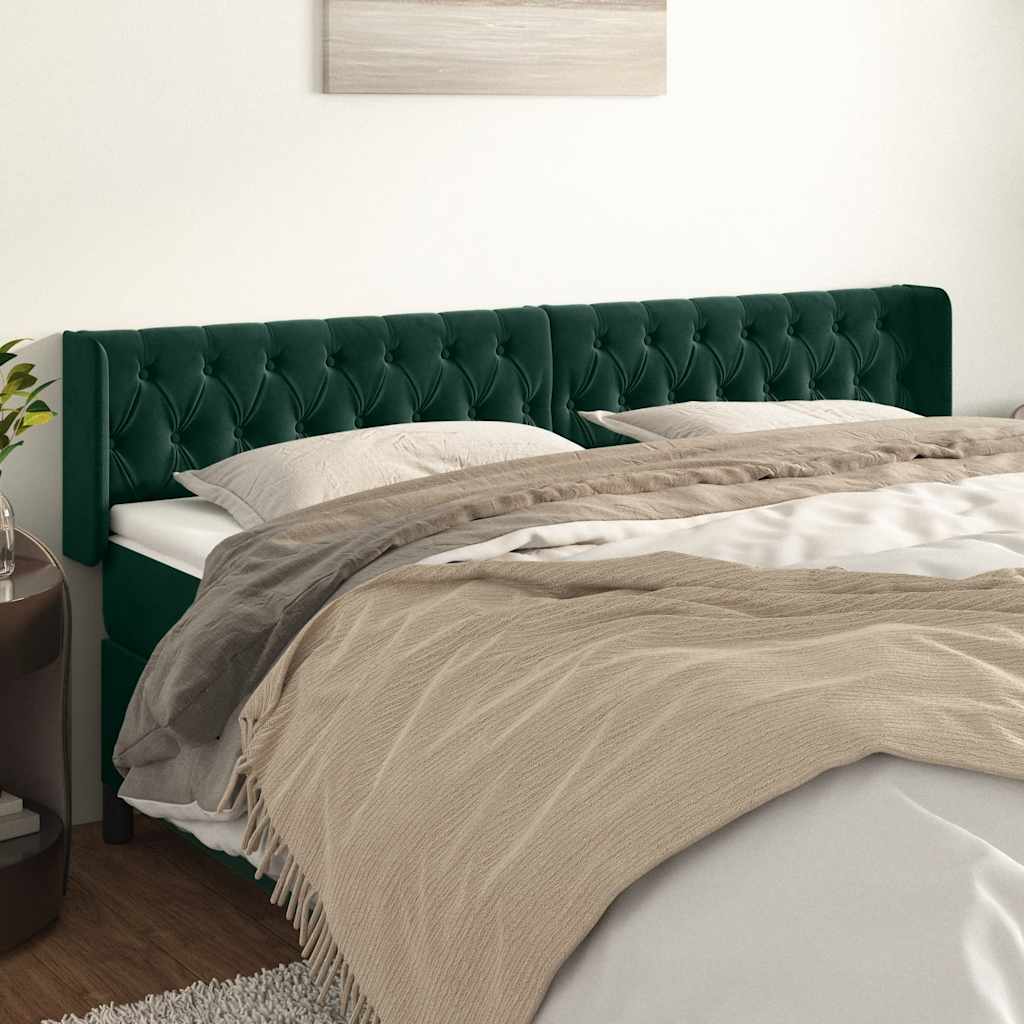 sengegavl med kanter 183x16x78/88 cm fløjl mørkegrøn