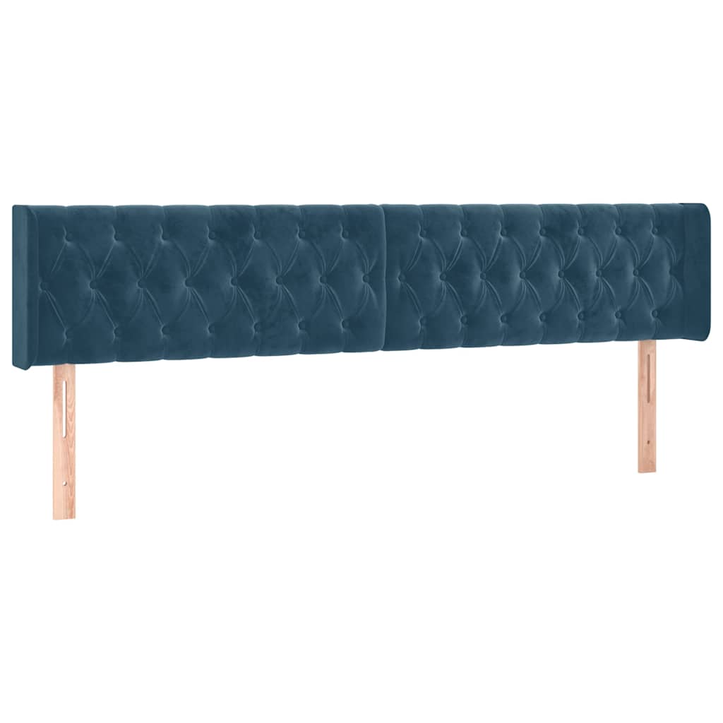 sengegavl med kanter 183x16x78/88 cm fløjl mørkeblå