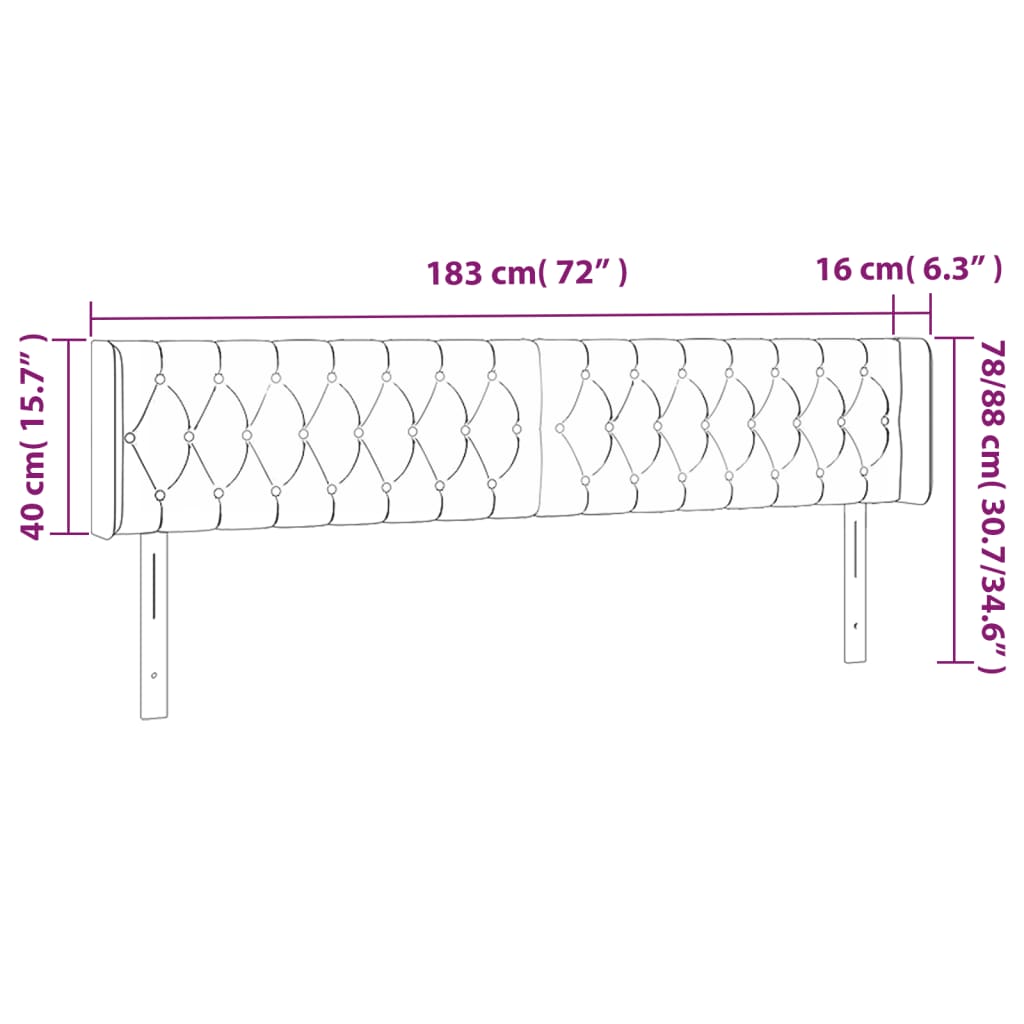 sengegavl med kanter 183x16x78/88 cm fløjl lyserød