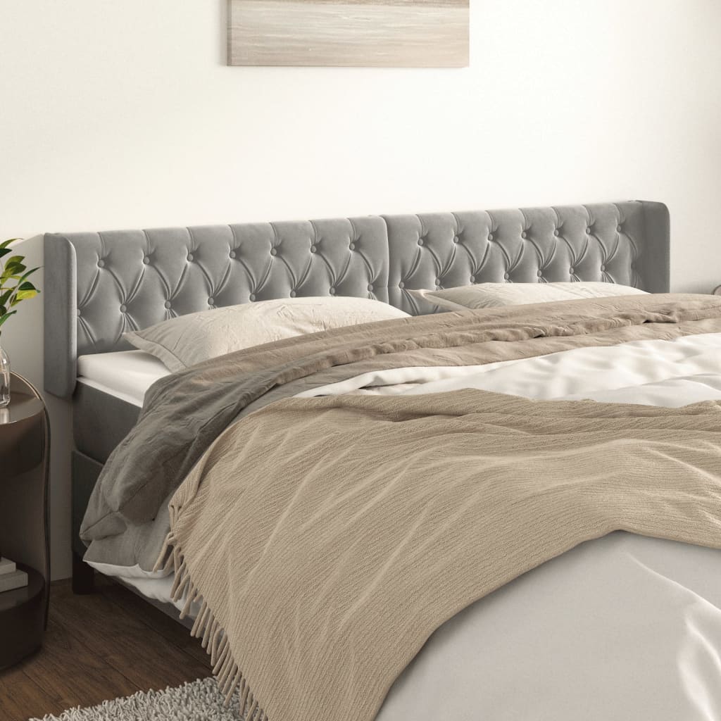 sengegavl med kanter 203x16x78/88 cm fløjl lysegrå
