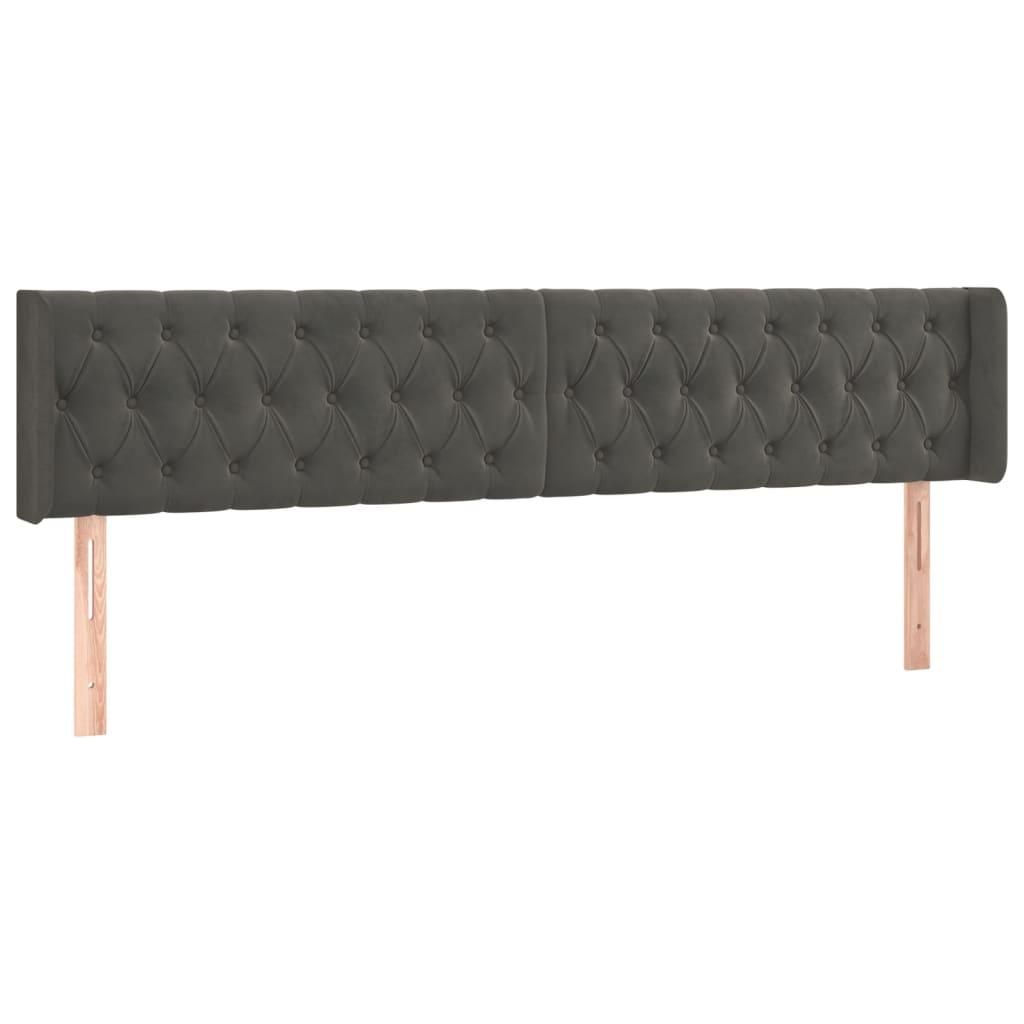 sengegavl med kanter 203x16x78/88 cm fløjl mørkegrå