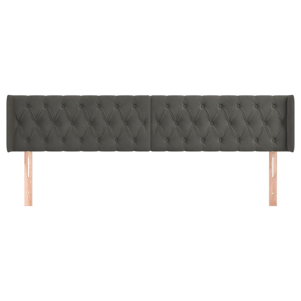 sengegavl med kanter 203x16x78/88 cm fløjl mørkegrå