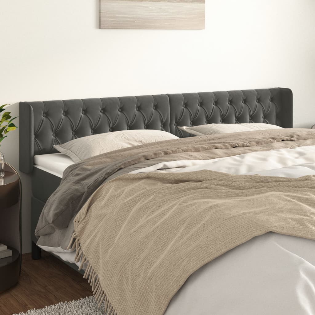 sengegavl med kanter 203x16x78/88 cm fløjl mørkegrå