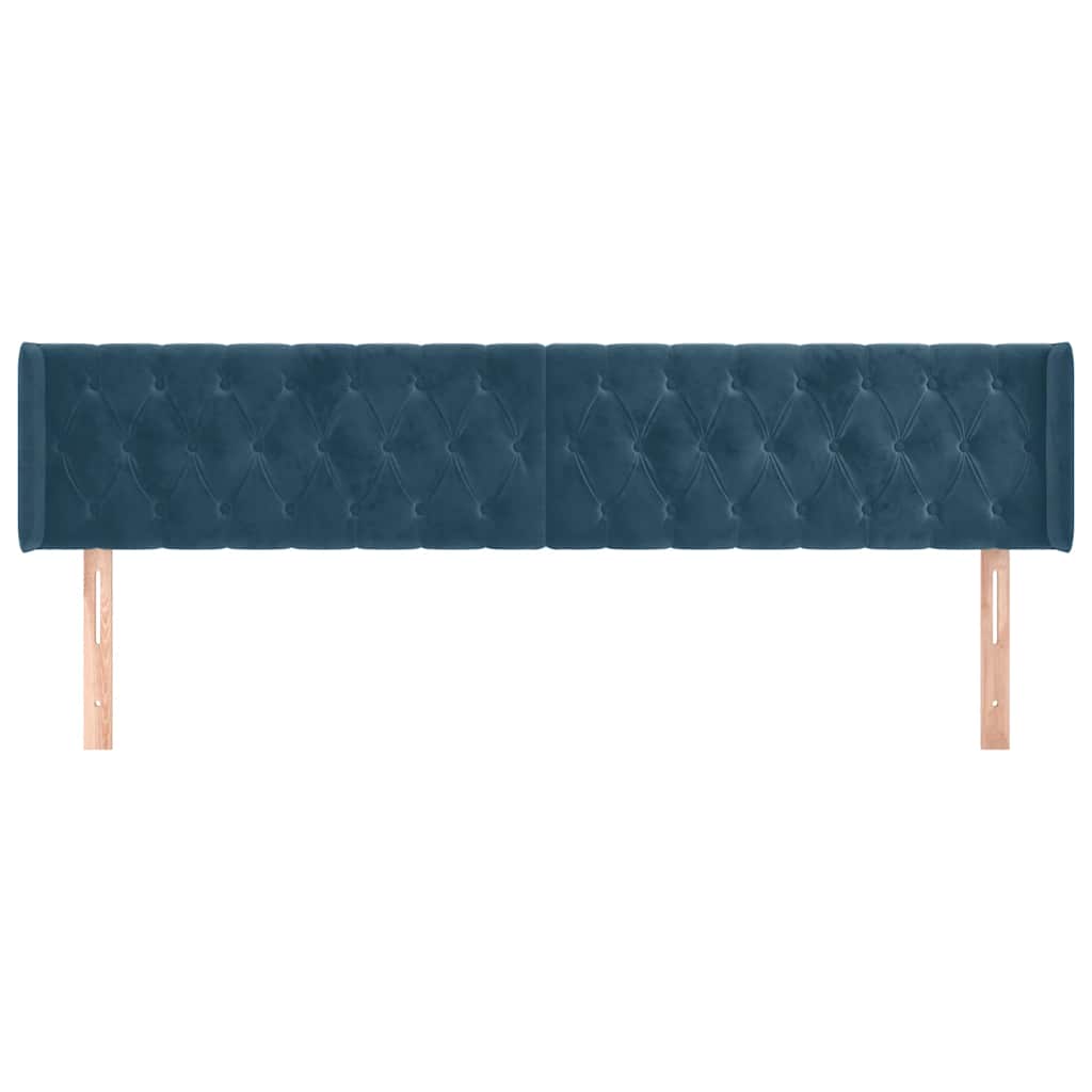 sengegavl med kanter 203x16x78/88 cm fløjl mørkeblå