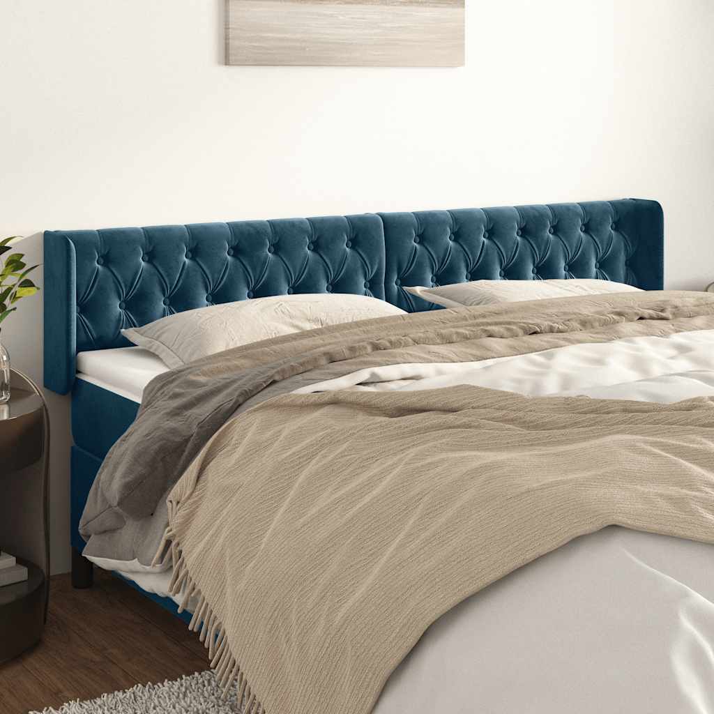 sengegavl med kanter 203x16x78/88 cm fløjl mørkeblå