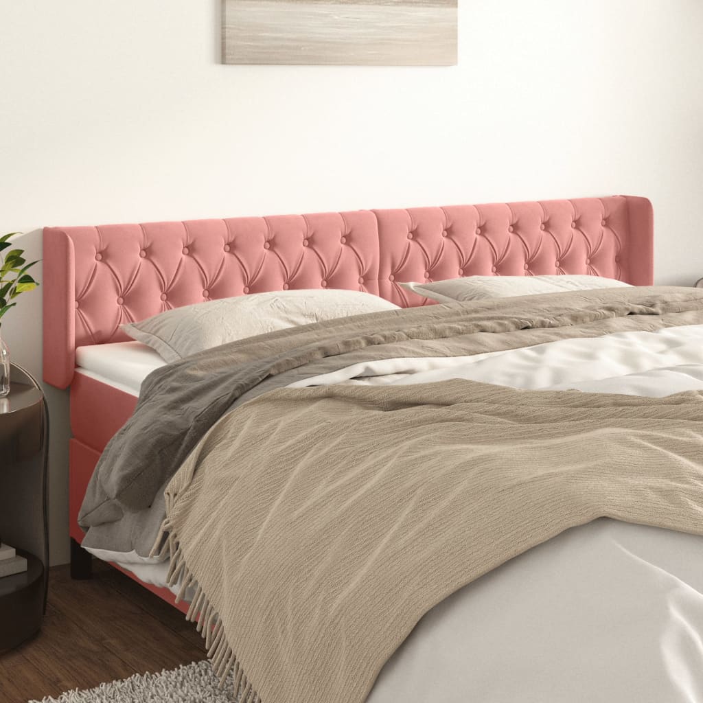 sengegavl med kanter 203x16x78/88 cm fløjl lyserød