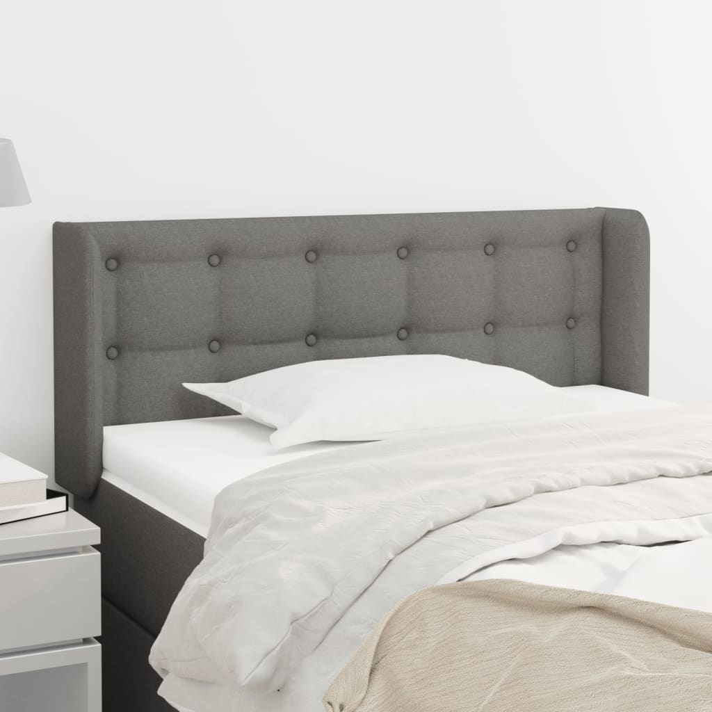 sengegavl med kanter 83x16x78/128 cm stof mørkegrå