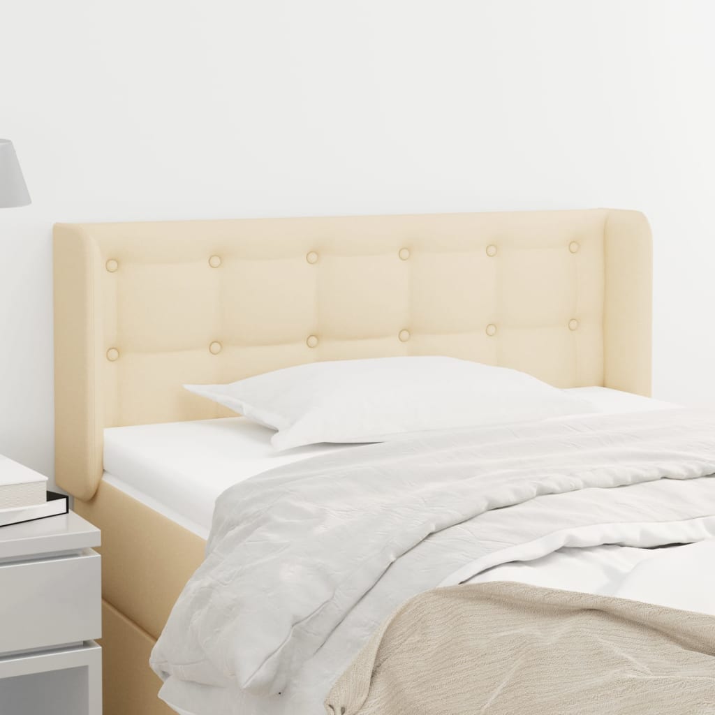 sengegavl med kanter 103x16x78/88 cm stof cremefarvet