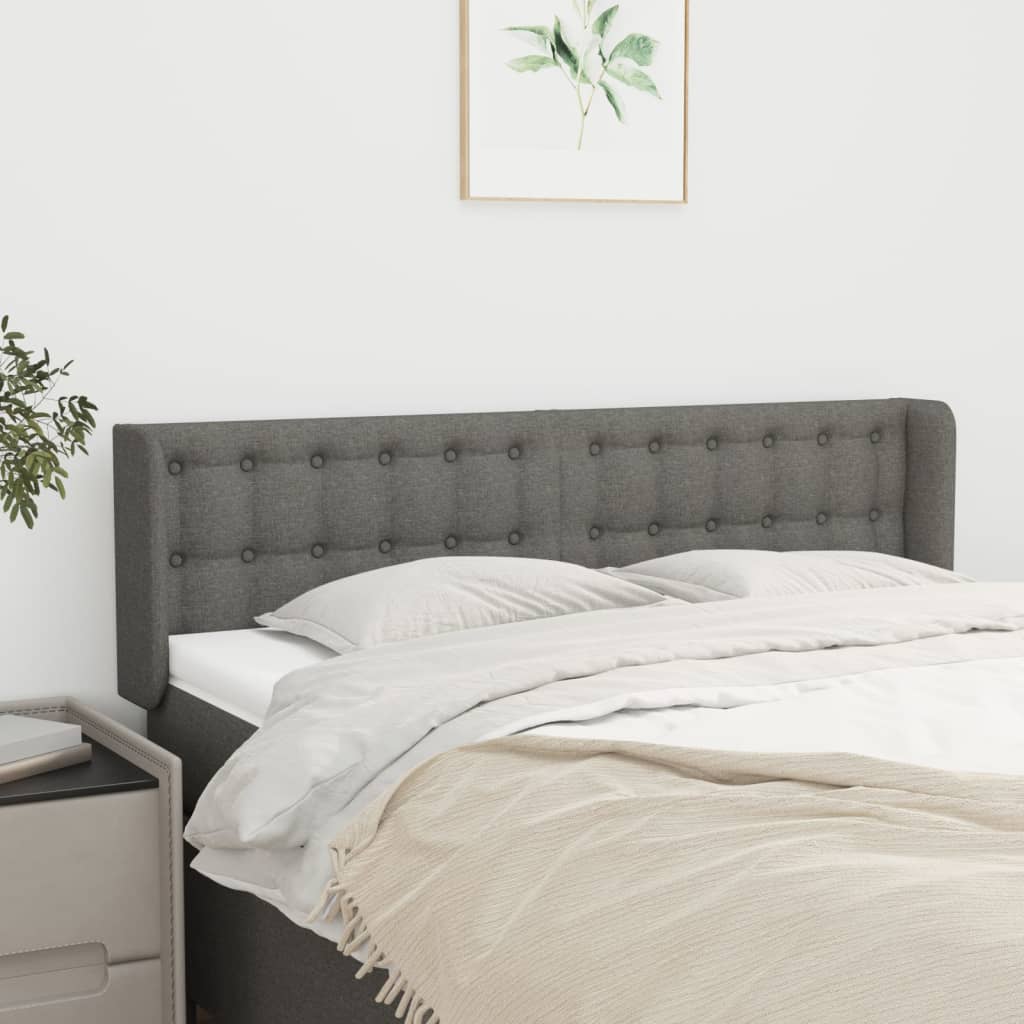 sengegavl med kanter 147x16x78/88 cm stof mørkegrå