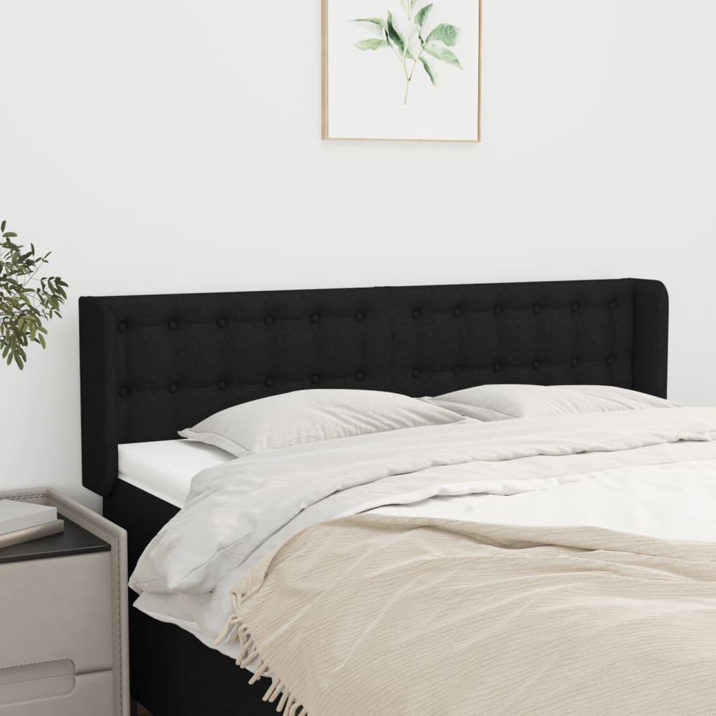 sengegavl med kanter 147x16x78/88 cm stof sort