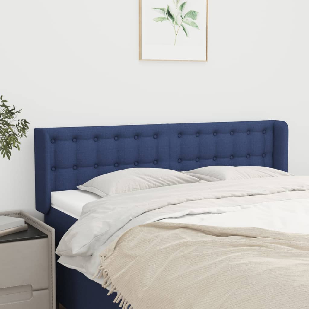sengegavl med kanter 147x16x78/88 cm stof blå
