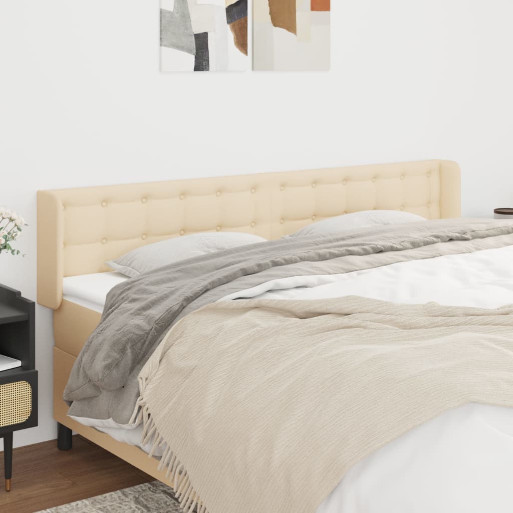 sengegavl med kanter 183x16x78/88 cm stof cremefarvet