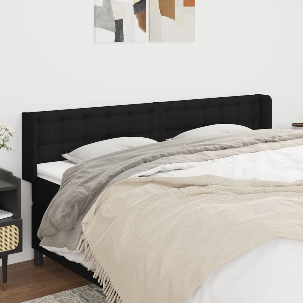 sengegavl med kanter 203x16x78/88 cm stof sort