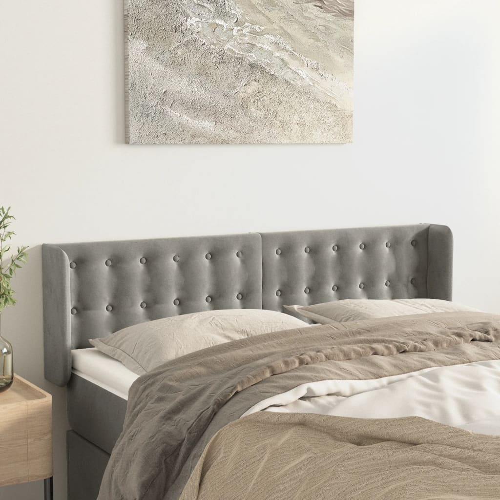 sengegavl med kanter 147x16x78/88 cm fløjl lysegrå
