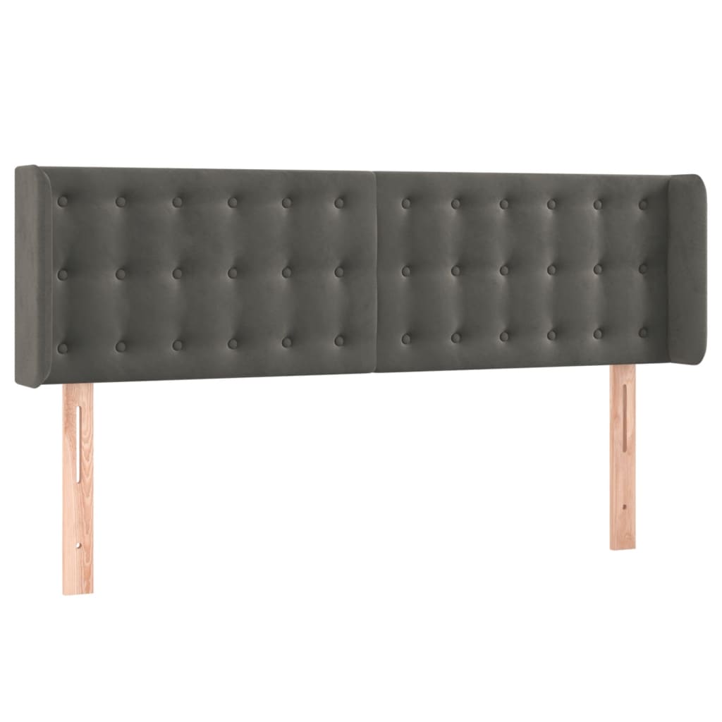 sengegavl med kanter 147x16x78/88 cm fløjl mørkegrå