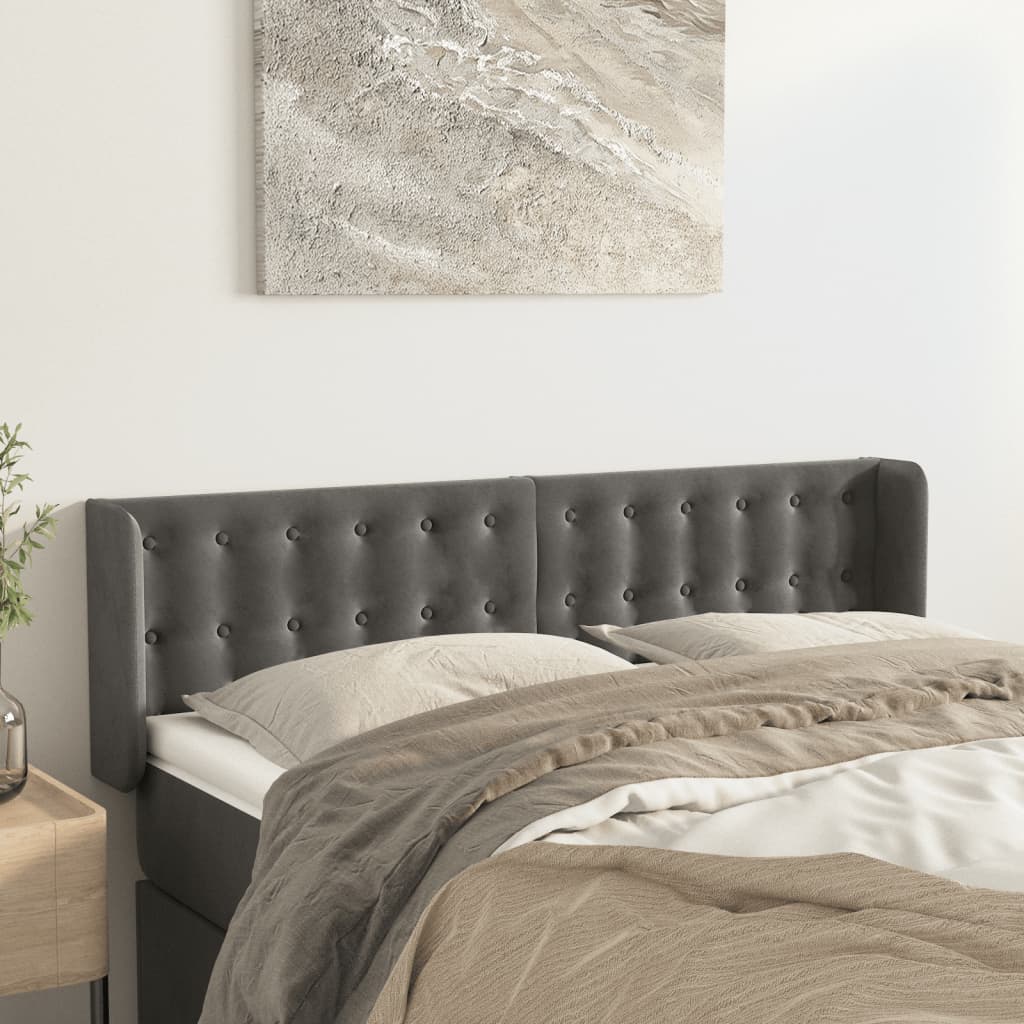 sengegavl med kanter 147x16x78/88 cm fløjl mørkegrå