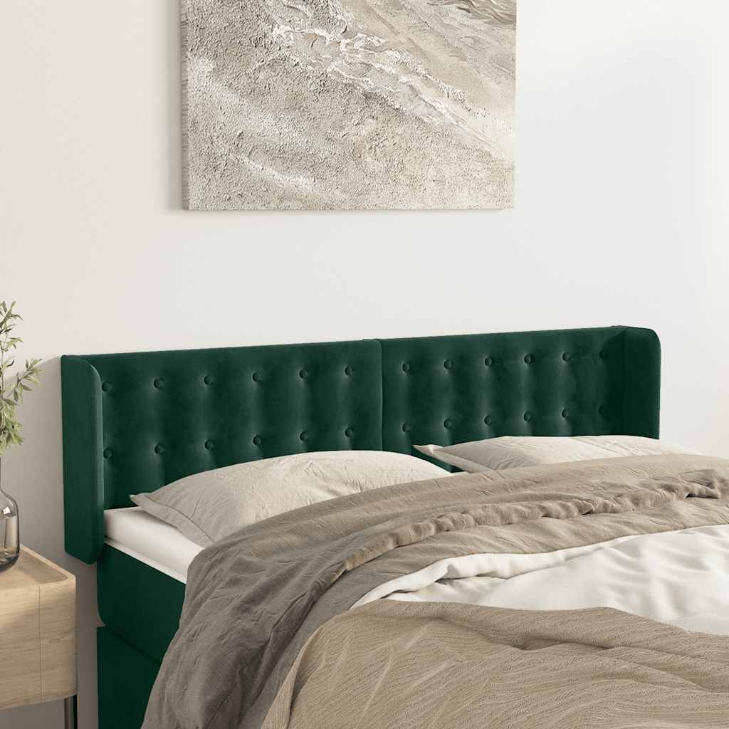 sengegavl med kanter 147x16x78/88 cm fløjl mørkegrøn