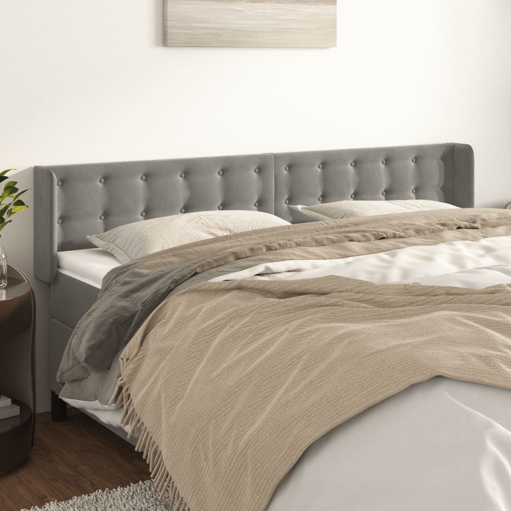 sengegavl med kanter 163x16x78/88 cm fløjl lysegrå