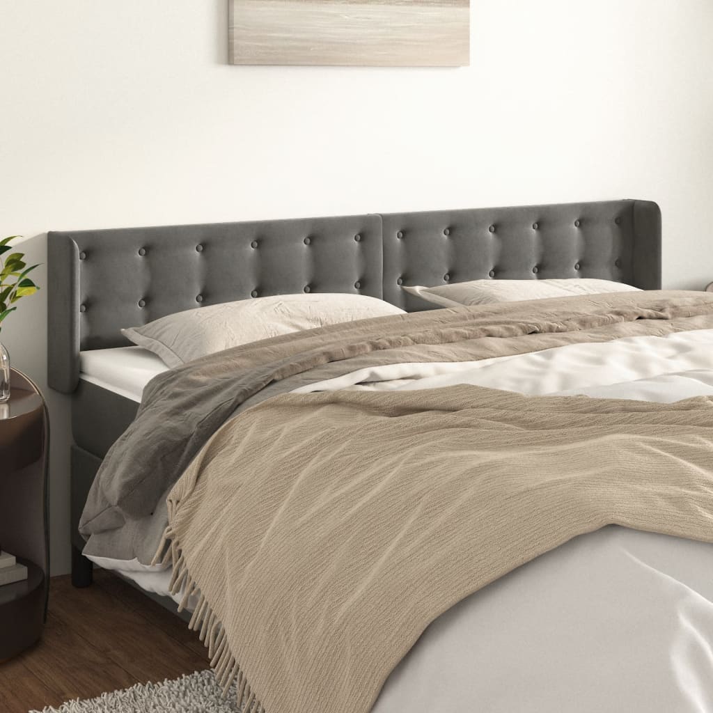 sengegavl med kanter 163x16x78/88 cm fløjl mørkegrå