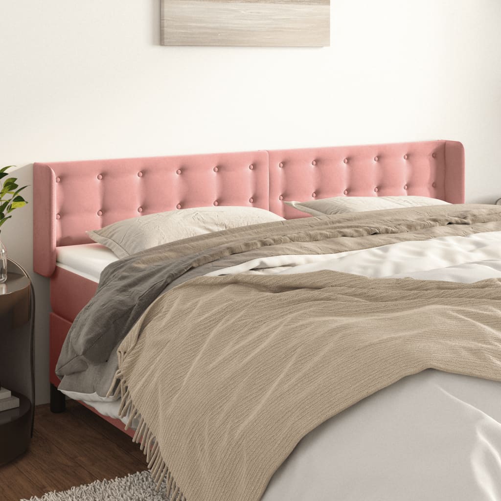 sengegavl med kanter 163x16x78/88 cm fløjl lyserød