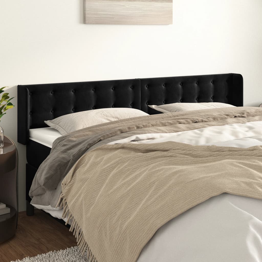 sengegavl med kanter 183x16x78/88 cm fløjl sort