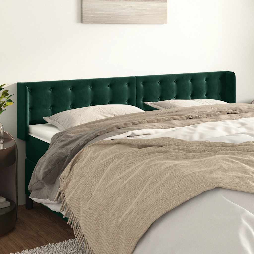 sengegavl med kanter 183x16x78/88 cm fløjl mørkegrøn