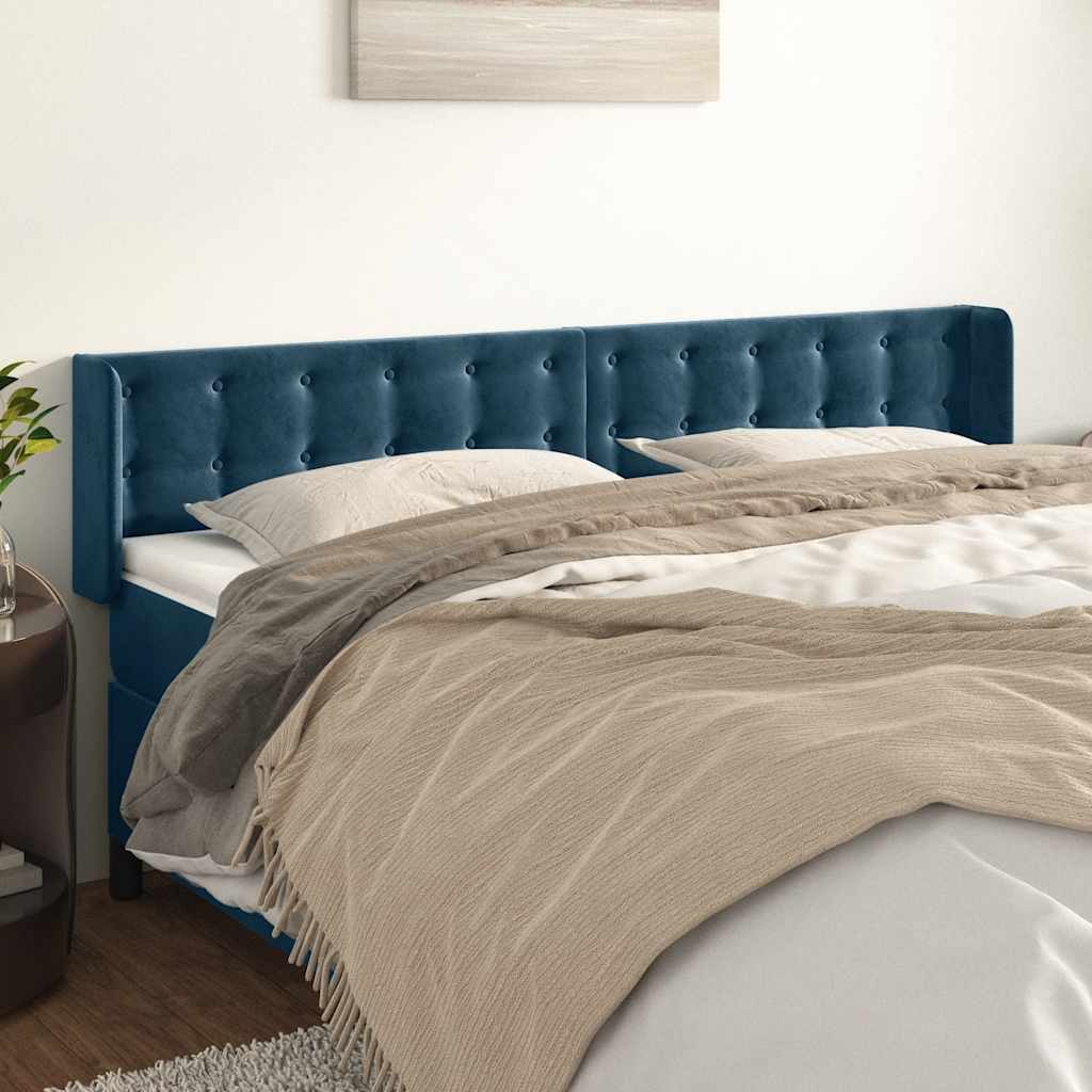 sengegavl med kanter 183x16x78/88 cm fløjl mørkeblå