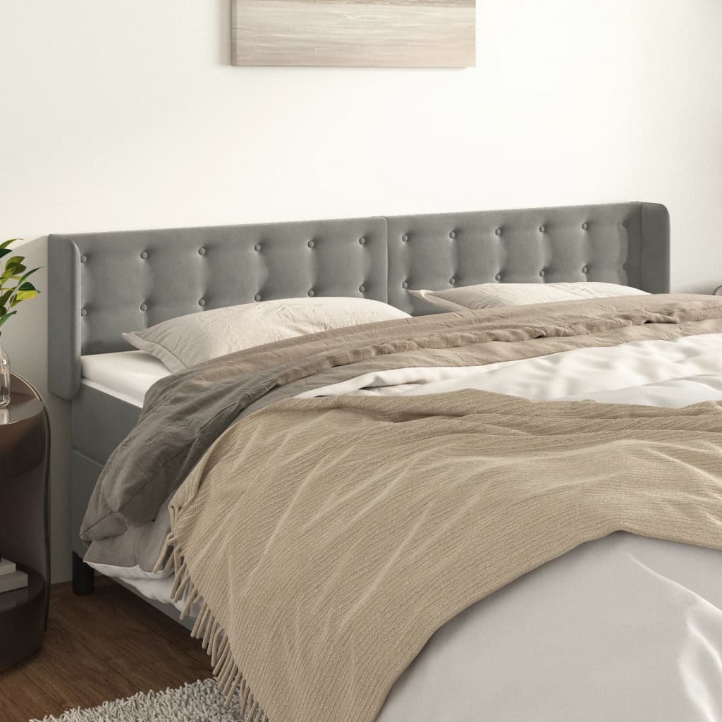sengegavl med kanter 203x16x78/88 cm fløjl lysegrå
