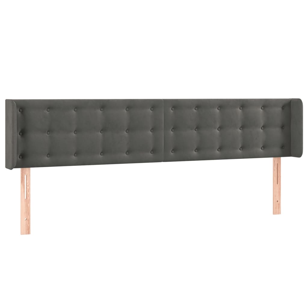 sengegavl med kanter 203x16x78/88 cm fløjl mørkegrå