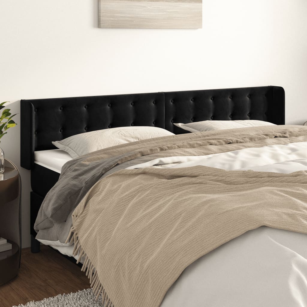 sengegavl med kanter 203x16x78/88 cm fløjl sort
